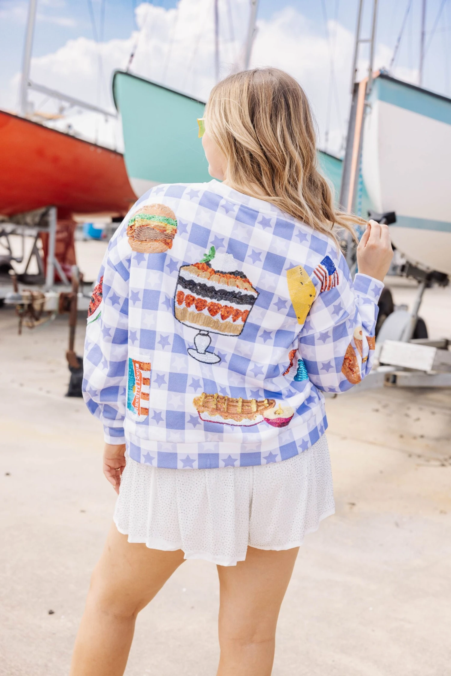 Blue & White USA Picnic Sweatshirt 2 Blue & White USA Picnic Sweatshirt - Image 2