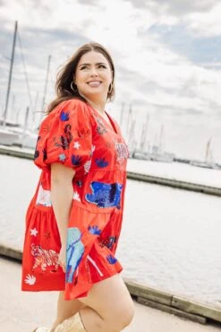 Queen Of Sparkles Red, White, And Blue Animal Poof Sleeve Dress -Queen of Sparkles soelstudio QOSMAY2023 615