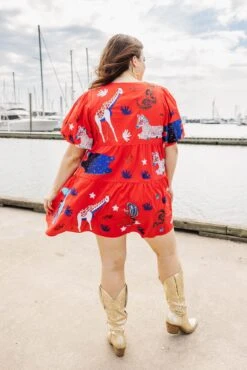 Queen Of Sparkles Red, White, And Blue Animal Poof Sleeve Dress -Queen of Sparkles soelstudio QOSMAY2023 618 1