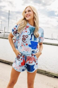 Queen Of Sparkles Light Blue Animal Shorts