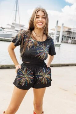 Black Firework Short Sleeve Top