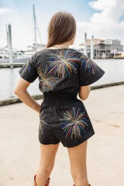 Black Firework Short Sleeve Top -Queen of Sparkles soelstudio QOSMAY2023 634 d0fcbe2f d9ac 4b8b b9cc 0b3abfde84b7