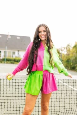 Queen Of Sparkles Hot Pink & Apple Green Rhinestone Polo Sweatshirt 6 Queen Of Sparkles Hot Pink & Apple Green Rhinestone Polo Sweatshirt -Queen of Sparkles soelstudio QOSMarch2023 352