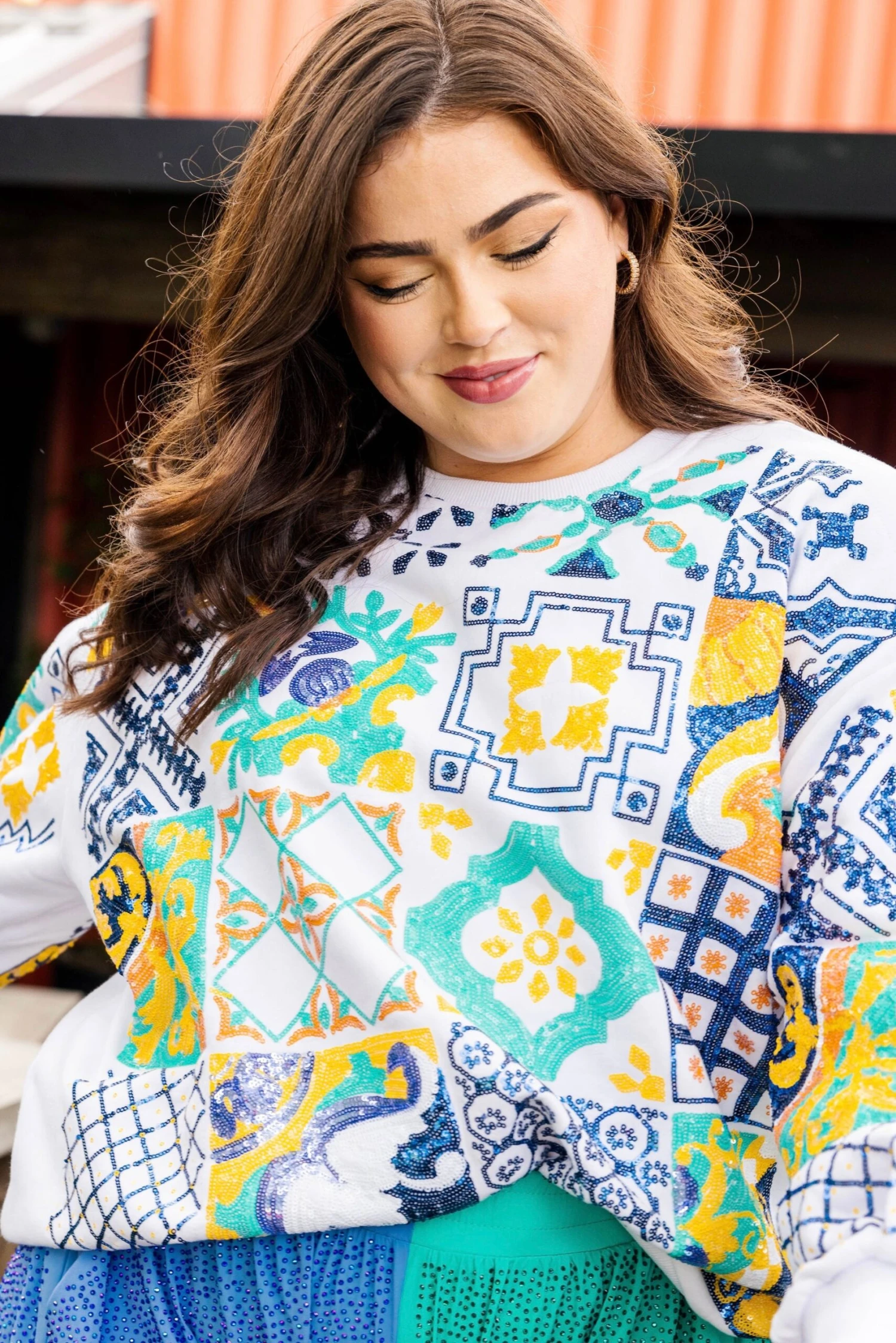 White Italian Tile Sweatshirt 2 White Italian Tile Sweatshirt - Image 2