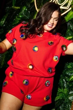 Red Rainbow Pom Pom Short